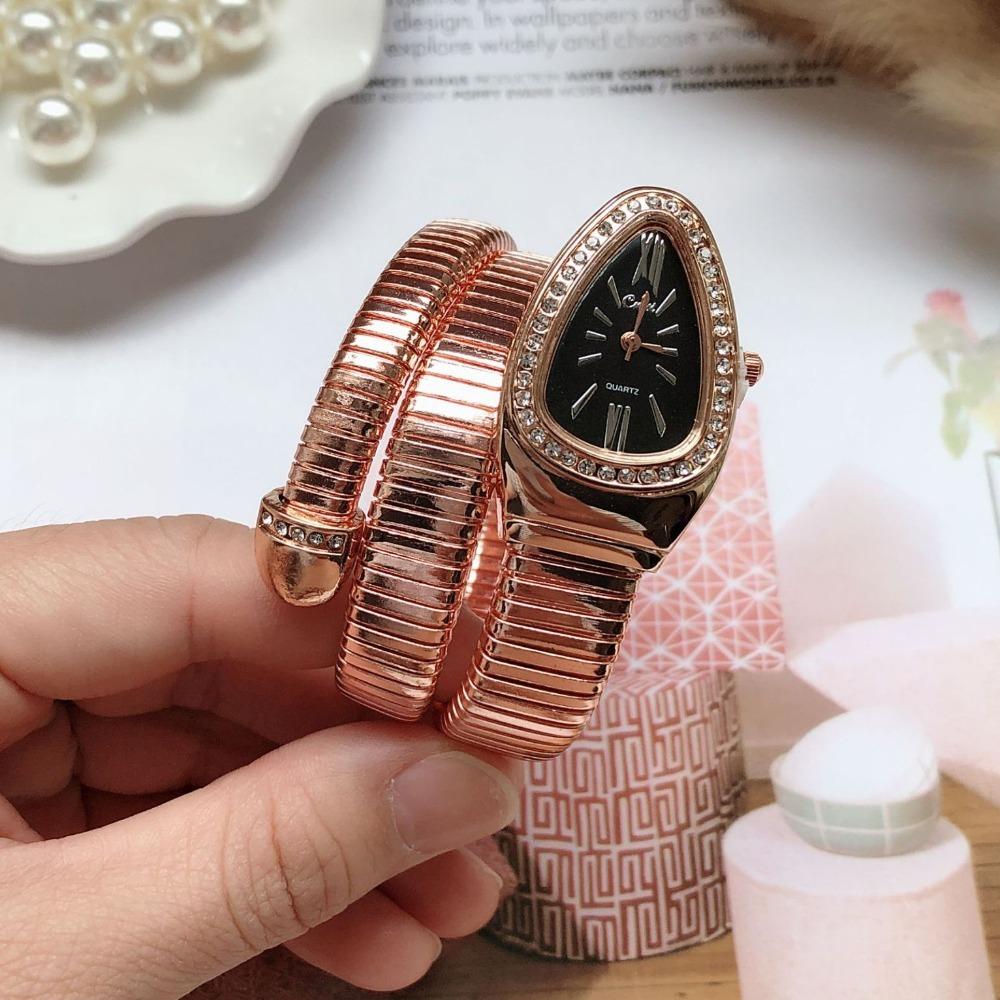 Кварцевые наручные часы из нержавеющей стали, элегантные часы-змея, браслет, модные женские кварцевые часы для женщин