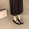 French Low-heeled Square Buckle Rhinestone Single Shoes Women's Shoes Retro Woolen with Skirts High-end Mary Jane Shoes 2025 Autumn and Winter