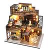 Blue Giraffe Miniature Dollhouse Kit, 3-Story Retro Villa, DIY Wooden Dollhouse, Perfect for Passing Time, Diorama Kit, Includes LED Light and Dust Co