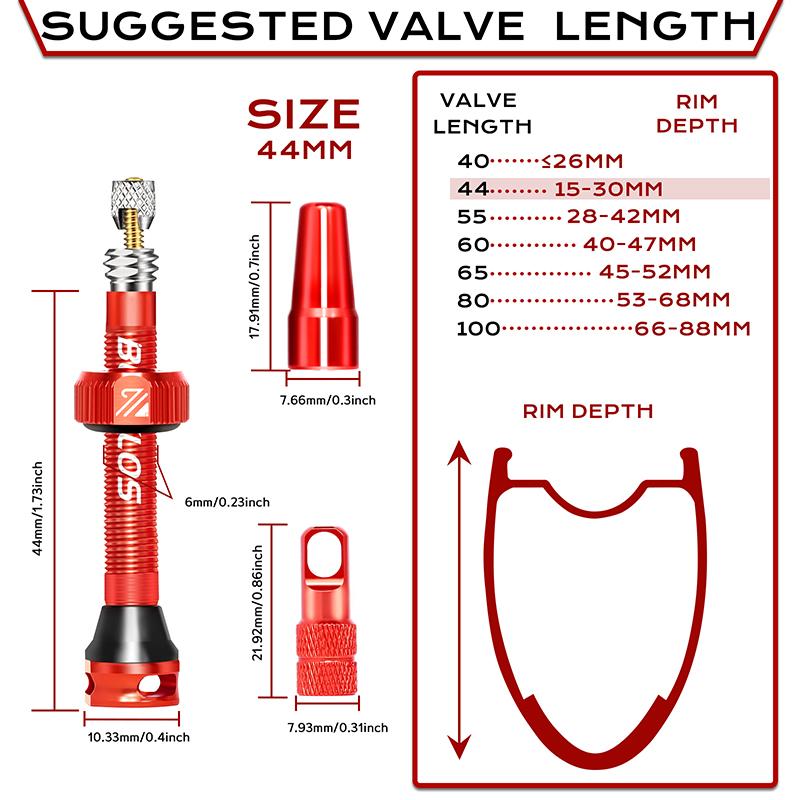 BUCKLOS Tubeless Valve 2PC Aluminum Alloy Bike Presta Nipples Road MTB Bicycle Air Valve F/V 40MM 44MM 55MM 60MM 65MM 80MM 100MM