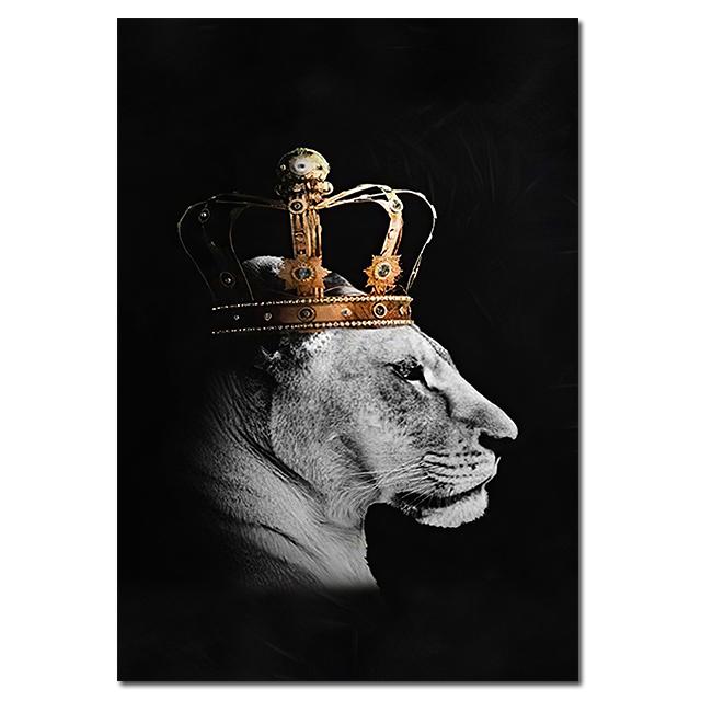 Lion Canvas Painting Wall Art Animals King and Queen with Golden Crown Posters and Prints Wall Art Pictures for Home Decoration