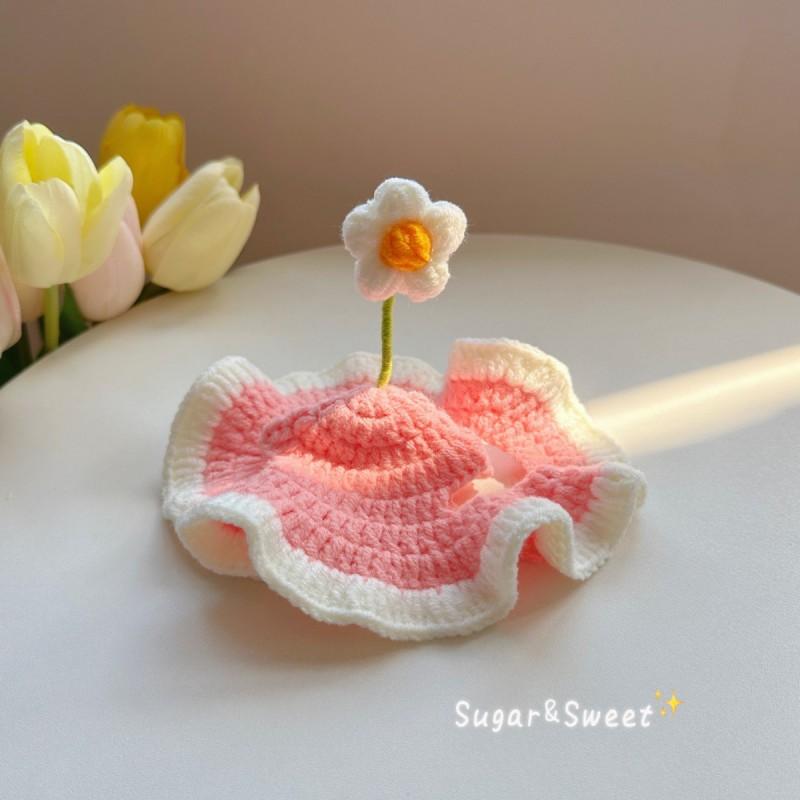 Handcrafted Crochet Pet Hat With Floral Dogs Cats - Cute Costume Accessory In Multiple Colors