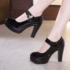 8 10 12 см Маленький размер 32-43 Модные черные туфли на высоком блочном каблуке Женские туфли-лодочки 2025 Весна Лакированная кожа Мэри Джейн Офисная модель