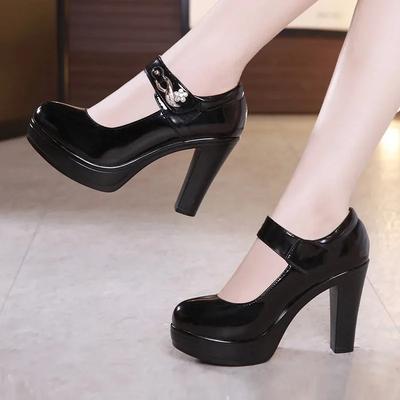 8 10 12 см Маленький размер 32-43 Модные черные туфли на высоком блочном каблуке Женские туфли-лодочки 2025 Весна Лакированная кожа Мэри Джейн Офисная модель