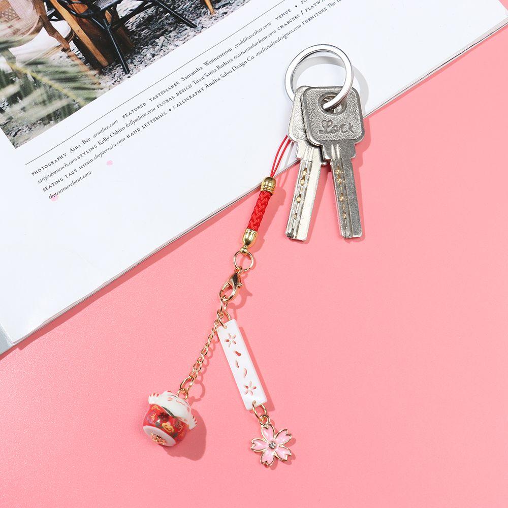 Blossoms Keychain Wrist Rope Anti-lost Lanyard Sakura Lucky Cat Phone Lanyard Phone Strap Lanyard