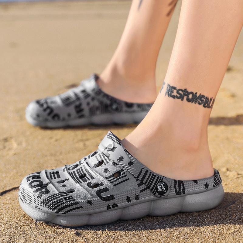 Парная обувь с отверстиями, уличная, нескользящая, на толстой подошве, мужская пляжная обувь, летняя, камуфляжная, два способа носки, мягкая подошва, шлепанцы с закрытым носком