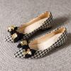 Fashion New Thick Heel Shoes Women's 2024 Autumn New All-match Pointed Toe Flat Shoes Houndstooth Bow Shallow Mouth Medium Heel