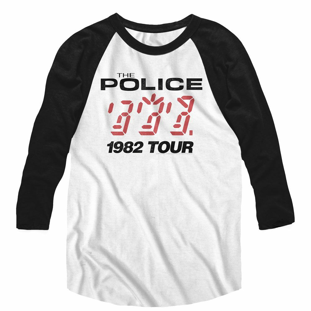 The Police 1982 Tour White/Black Adult Baseball Raglan T-Shirt Mens Womens Tees Top