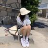 Polyester Sun Hat With Large Brim And Butterfly Bow For Summer Sun Protection