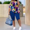 Женский комплект из двух предметов, наряд из топа и шорт с принтом ярких цветов и косым вырезом, модный летний повседневный женский костюм