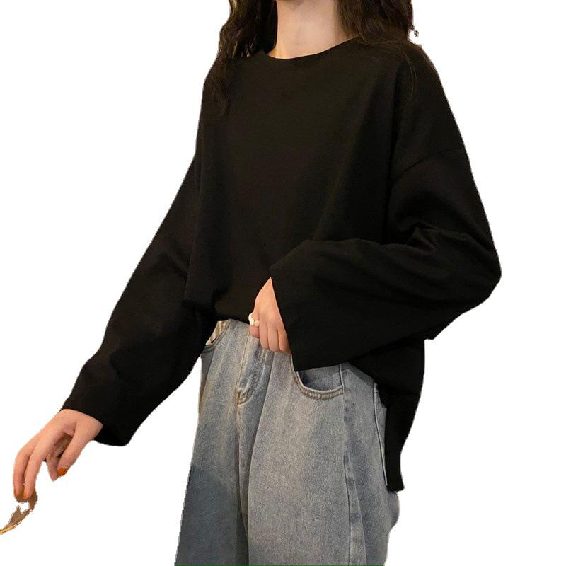 2025 Осень Женский свободный крой с длинными рукавами, однотонный, сладкий базовый топ