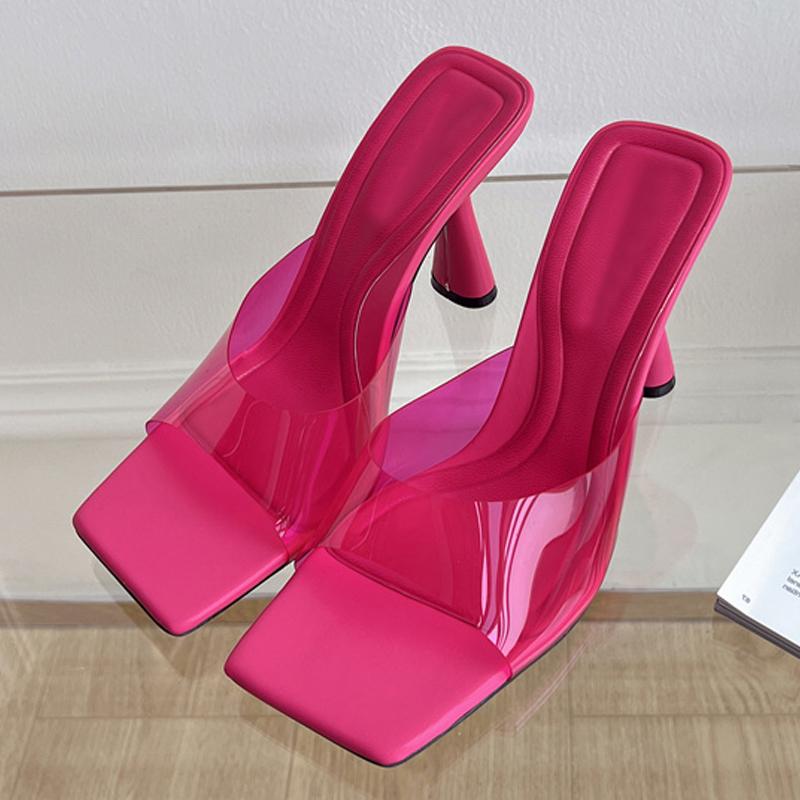 Liyke/летняя прозрачная обувь из ПВХ, женские шлепанцы, уличные сабо, повседневные сандалии-гладиаторы с квадратным носком, женские шлепанцы на каблуке