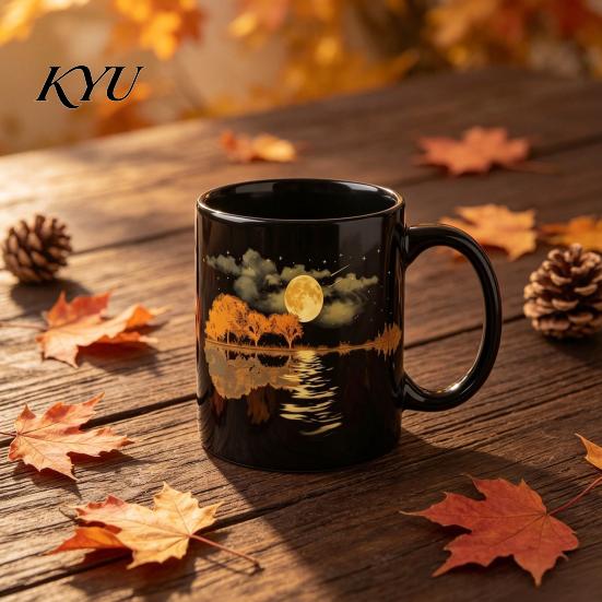 Home Kitchen Essentials Moonlight Melody Ceramic Mug, 11oz 15oz Moonlit River Coffee Mug Elegant Hot Drink Cup for Office Use Gift Lovers