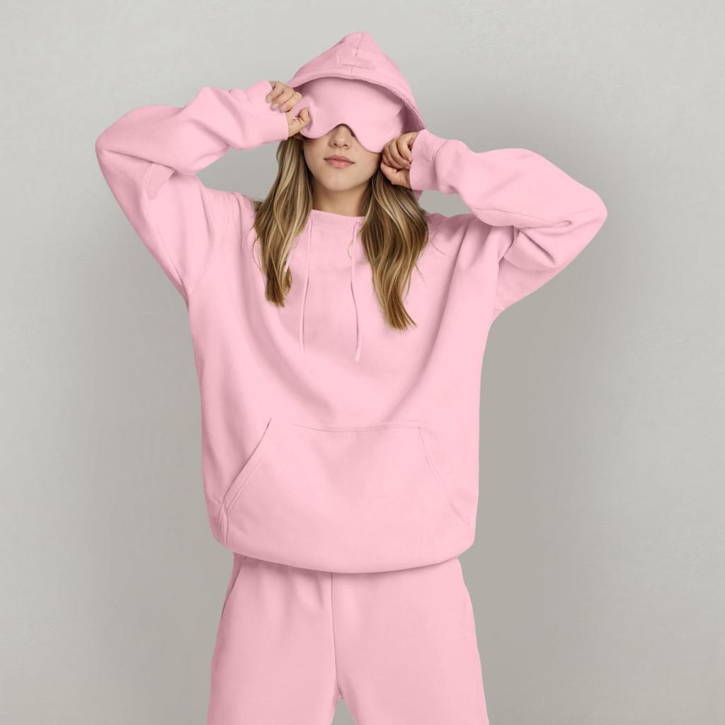 Унисекс толстовка с капюшоном и встроенной маской для глаз, повседневный пуловер с длинным рукавом, спортивная толстовка однотонного цвета, толстовка свободного кроя