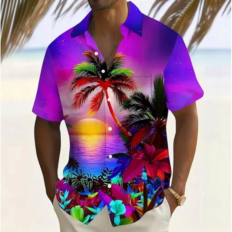 Summer Hawaiian beach vacation style men's short-sleeved shirt beach seaside shirt