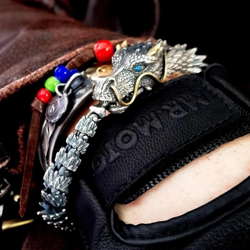 Шикарный медный браслет с мотивами драконов Стильный браслет-дракон цвета античного серебра Украшение для модников