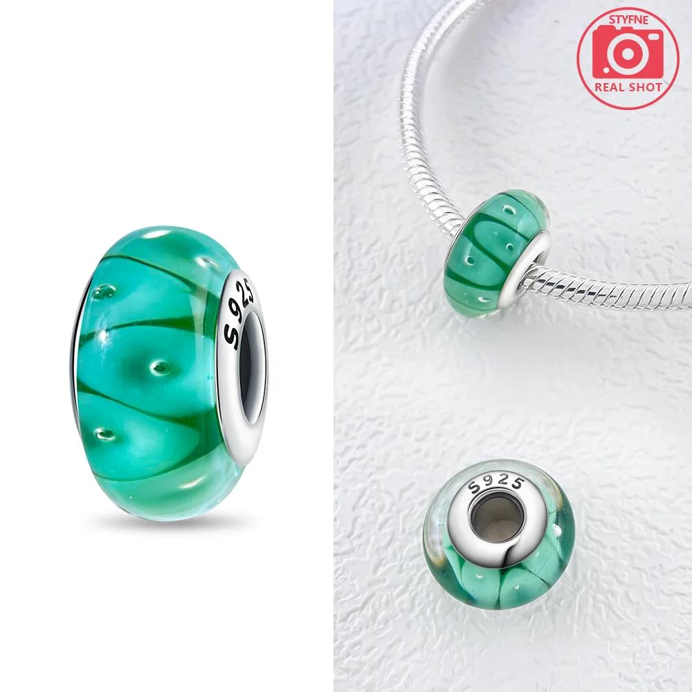 925 Silver Bracelet Women DIY Gift Murano Jewelry with Flower Blue Star Green Turtle Glass Beads