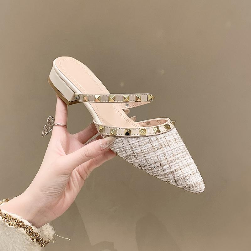 Rivet Pumps Slippers Women Luxury Sexy for Women Gladiator Sandals Shoes 2024 Summer New Pointed Shallow Mouth Women Slippers