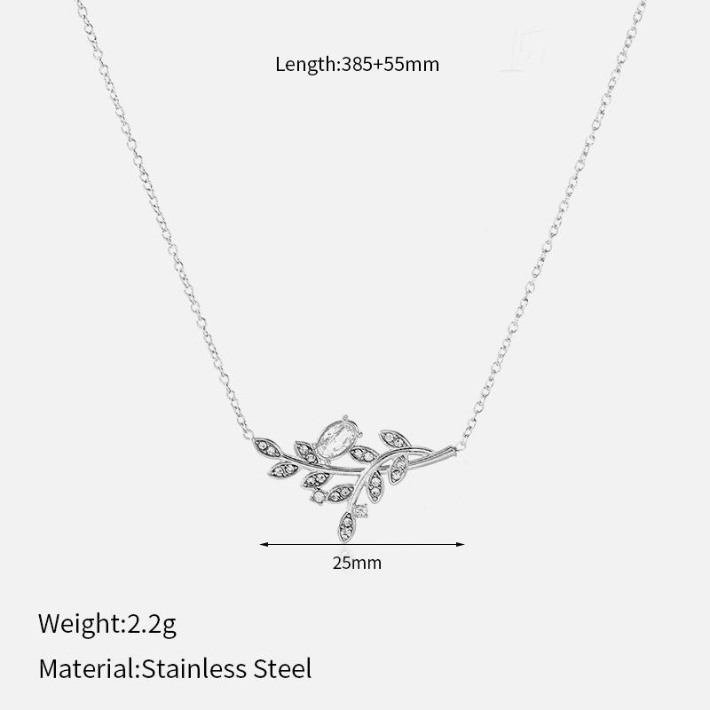 European and American titanium steel natural stone jewelry set, leaf zircon necklace, ring earrings, women's niche high-end sense does not fade