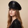 Shiny Sequin Flat Top Hat Y2k Military Hats Punk Captain Cap  Cosplay Show