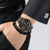 Модные черные мужские часы из нержавеющей стали, кварцевые наручные часы с календарем, роскошные мужские часы с круглым циферблатом, аналоговые часы, браслет, набор