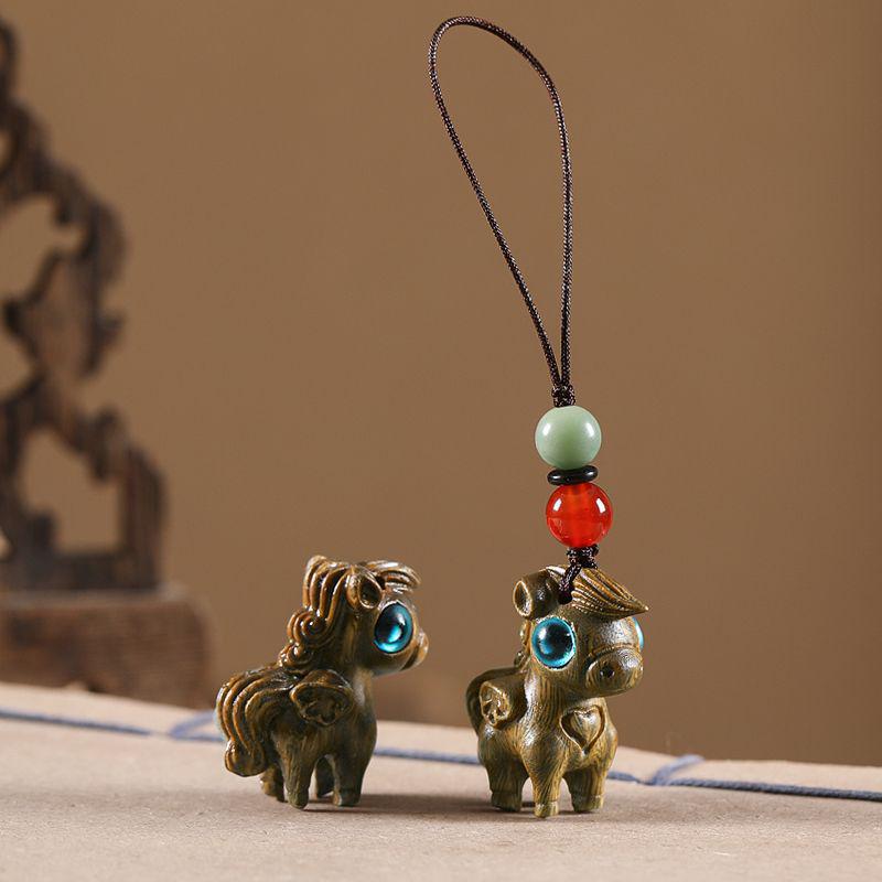 Auspicious Green Sandalwood Dragon Zodiac Cartoon Keychain & Universal Phone Lanyard
