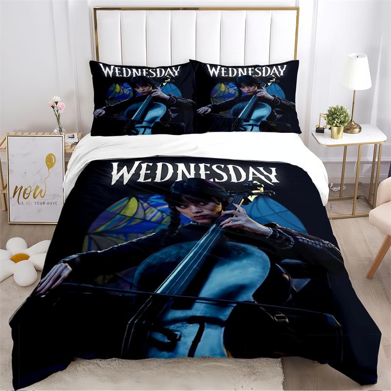 Dark Style Girl with Braids Print Bedding Set, Black & Purple Bed Linen(1 * duvet cover + 2 * pillowcase, without core)