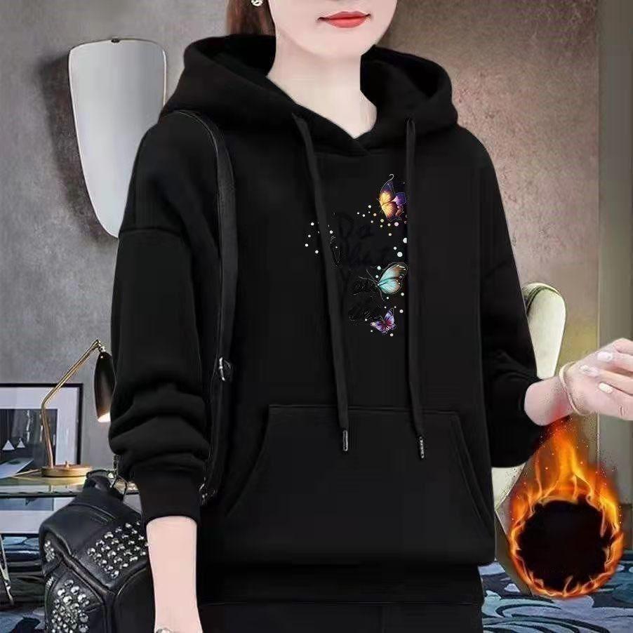 Женская толстовка с капюшоном весна-осень Модные принтованные толстовки большого размера Пуловеры Женские свободные толстовки Пальто Флисовые топы