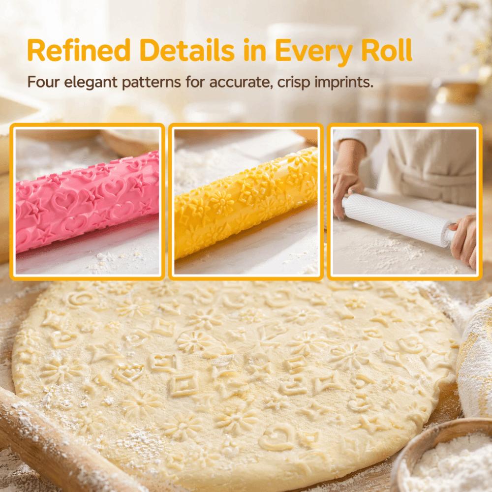 Non-Stick Embossing Rolling Pin PP Plastic Pattern Rolling Pin Dough Roller Cake Decorating