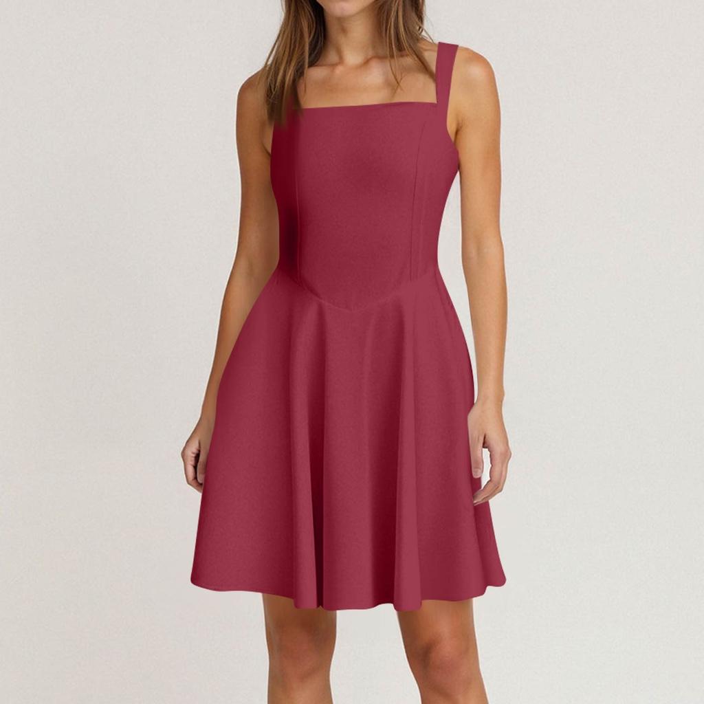 Women's Spring Summer Casual Square Neck Solid Colour Dress Sleeveless Dresses