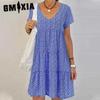 Летние женские платья больших размеров с круглым вырезом и коротким рукавом