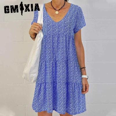 Летние женские платья больших размеров с круглым вырезом и коротким рукавом