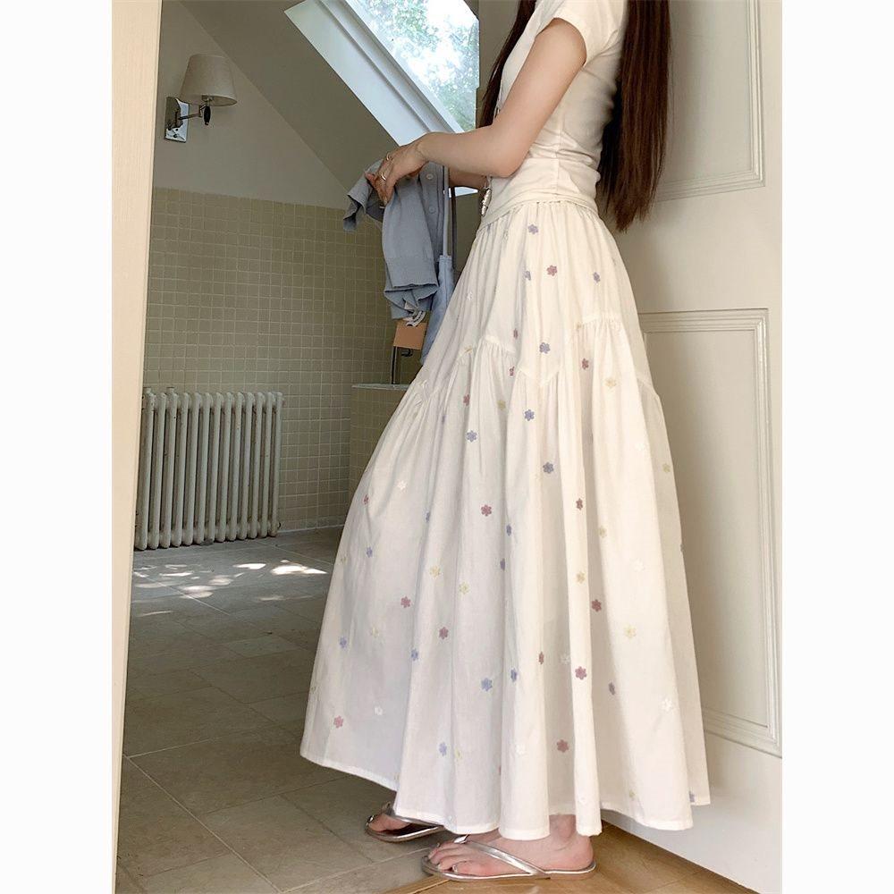 Cotton Blended Floral Midi Skirt With High Waist For Spring Summer Fashion Collection