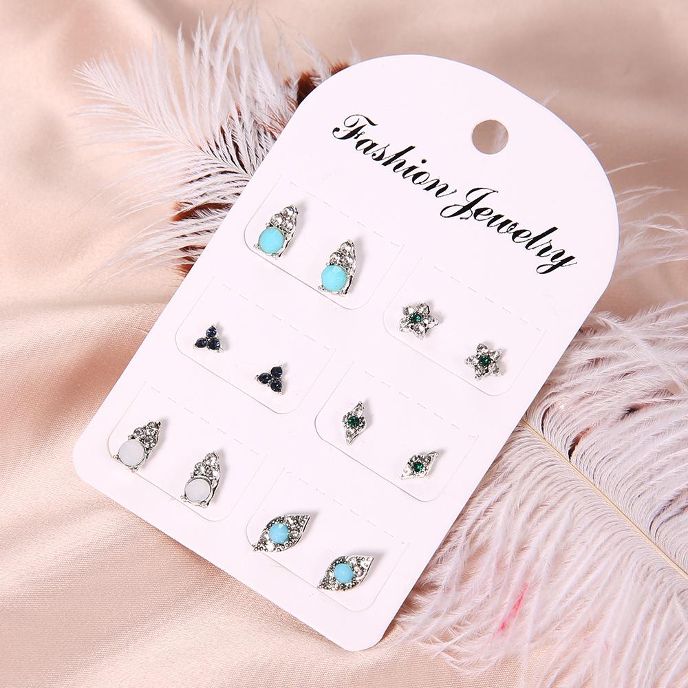 Стильные и простые серьги-гвоздики 'Цветок с бриллиантами' и 'Глаз Дьявола', женский набор из 6 штук