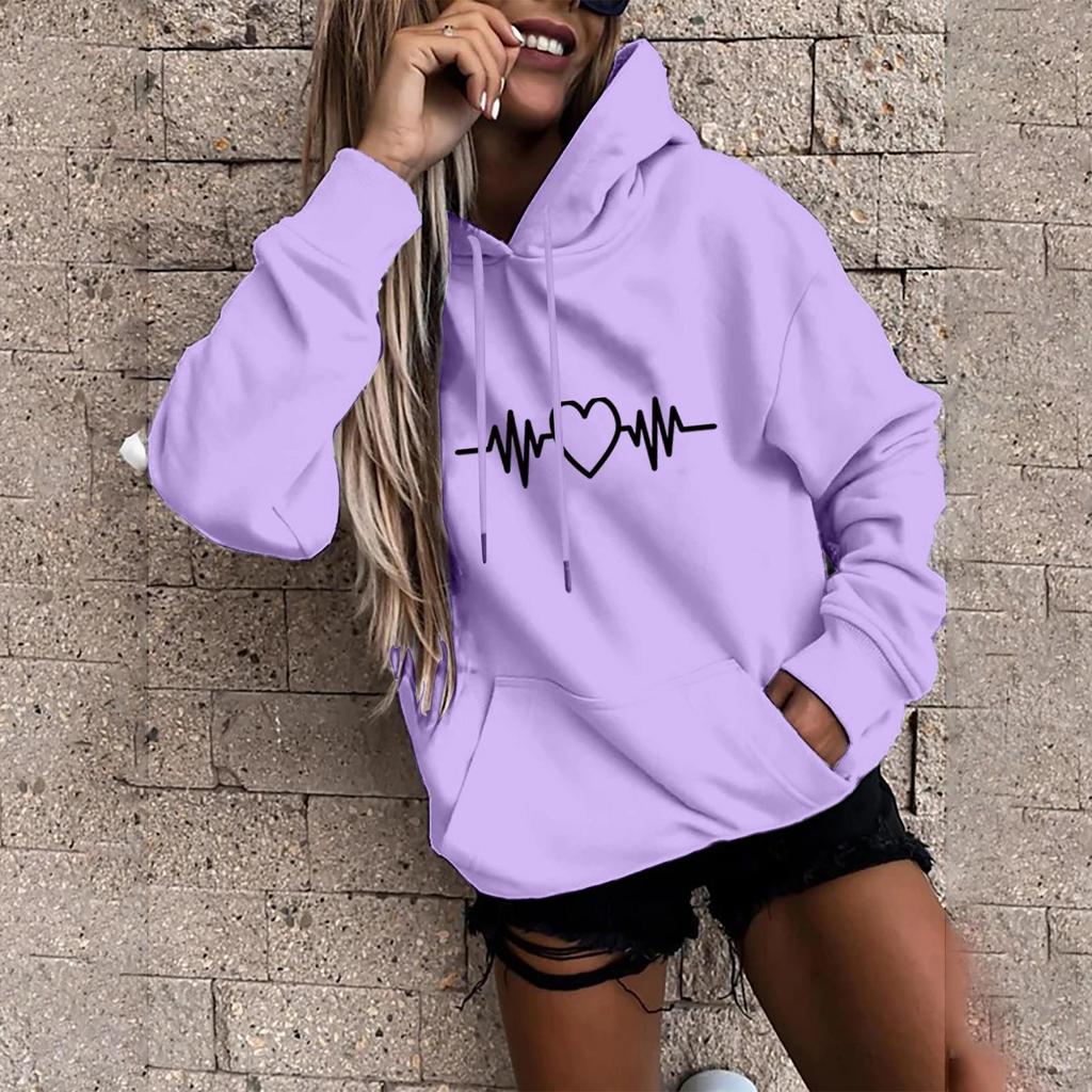 Kaixinjiuhao Women Fashion Casual Fun Print Hooded Sweatshirt Loose Sports Tops Pullover
