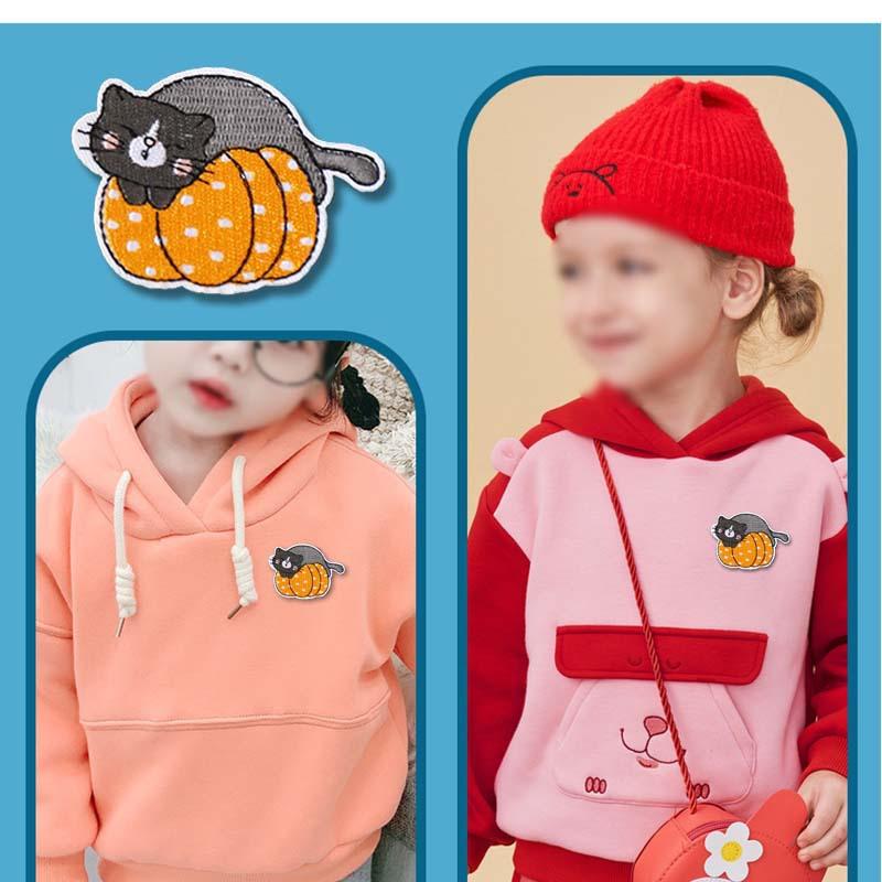 Согласно Вышивка Вышивка Ткань Наклейка Компьютерная Вышивка Глава Хэллоуин Темный Мультфильм Котенок Тыква Одежда Декоративная Заплатка Заплатка Ткань