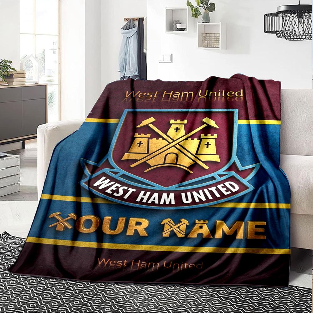 Name Custom West Ham United FC Print Flannel Blanket High Quality Warm Comfortable Cover for All Seasons Perfect for Gifts Home Decor