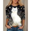Women's T-shirt Casual Long Sleeve Tops Animal Cat Graphic Tees Shirt Blouse O-neck Fall Winter Streetwear Style Y2K Pullover