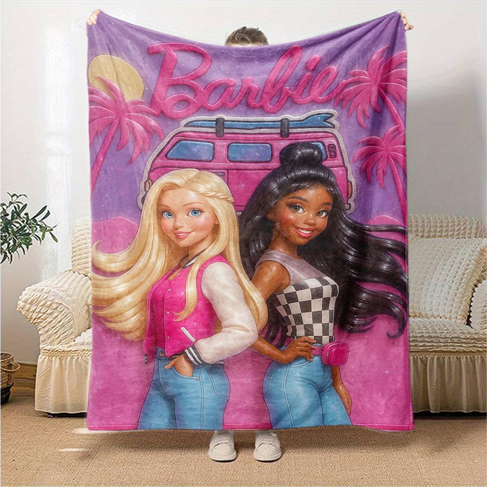 1pc Barbie Vacation Flannel Blanket Soft Warm Throw for Home, Office, Travel, All-Season Cozy Bedding GiftL1026