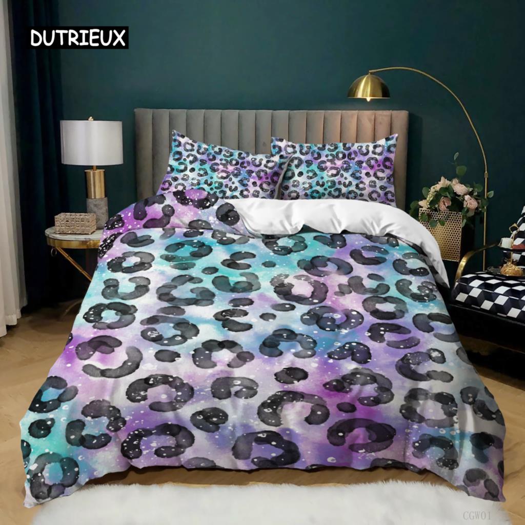 Пододеяльник с леопардовым принтом, розовый комплект постельного белья с принтом гепарда, покрывало с изображением диких животных для девочек-подростков из микрофибры