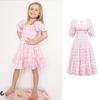 Летнее платье со сборками для девочек, платье с блестками и рюшами, с короткими рукавами, цветочное платье для детей-подростков, новые клетчатые шифоновые вечерние платья принцессы, костюм
