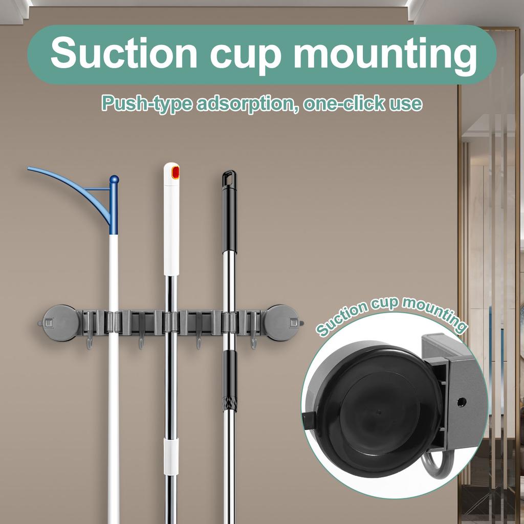 Держатель для швабры настенный Держатель для швабры и веника Без перфорации Вешалка для швабры Стойка для хранения в ванной комнате Зажим для швабры Стойка Крючок для швабры Домашний аксессуар