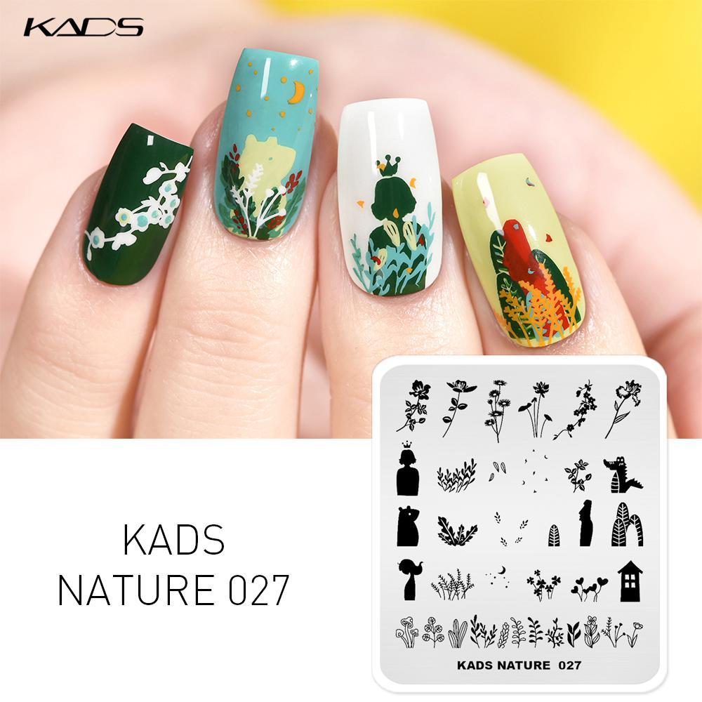 kads Пластины для стемпинга для дизайна ногтей Nature 027 Leaves Flowers Design Image Template Nail Stencil Manicure Overprint Stamping Nails