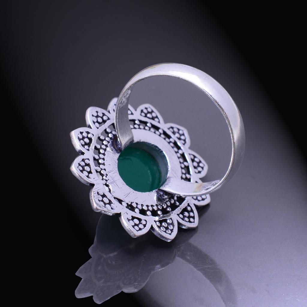 Кольцо из серебра 925 пробы с натуральным зеленым ониксом, размер 9, ручная работа d3n80