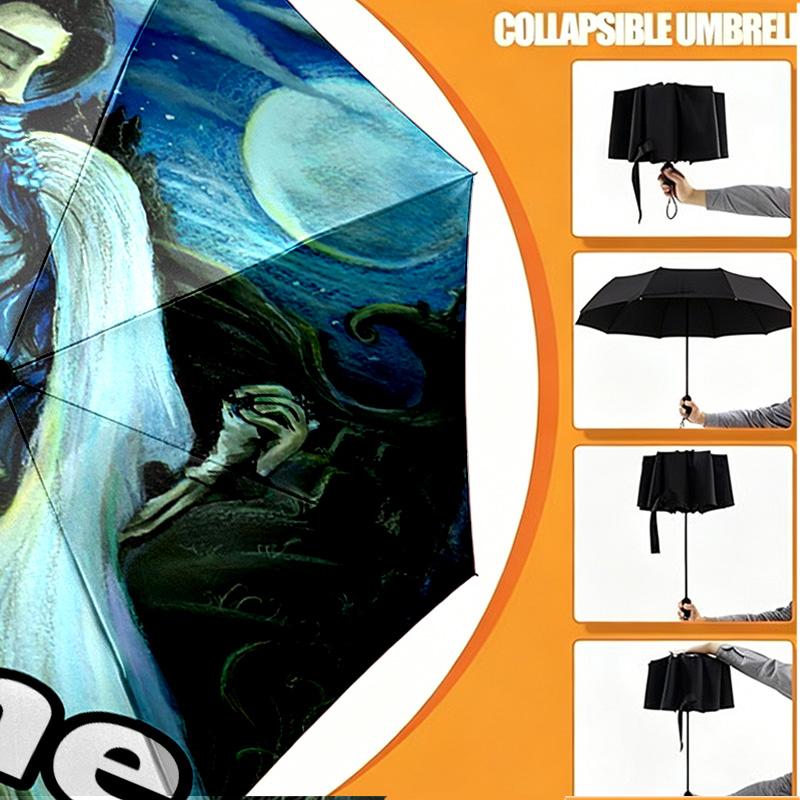 Custom Name Personalized Corpse Bride Print Umbrella, Auto Open Close, 8‑Rib Sturdy Frame, Commute Camping Hiking Use, Birthday Gift