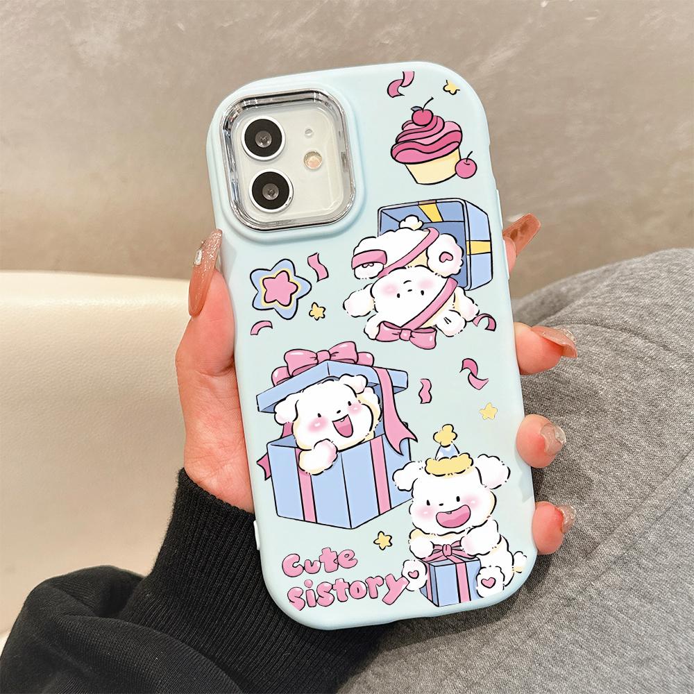 For OPPO A16s A38 A58 A98 A56 A74 A78 Reno 8T Realme C65 C25S C53 Cute Little Bears Pattern Silver Edge Lens Soft Silicone Phone Case