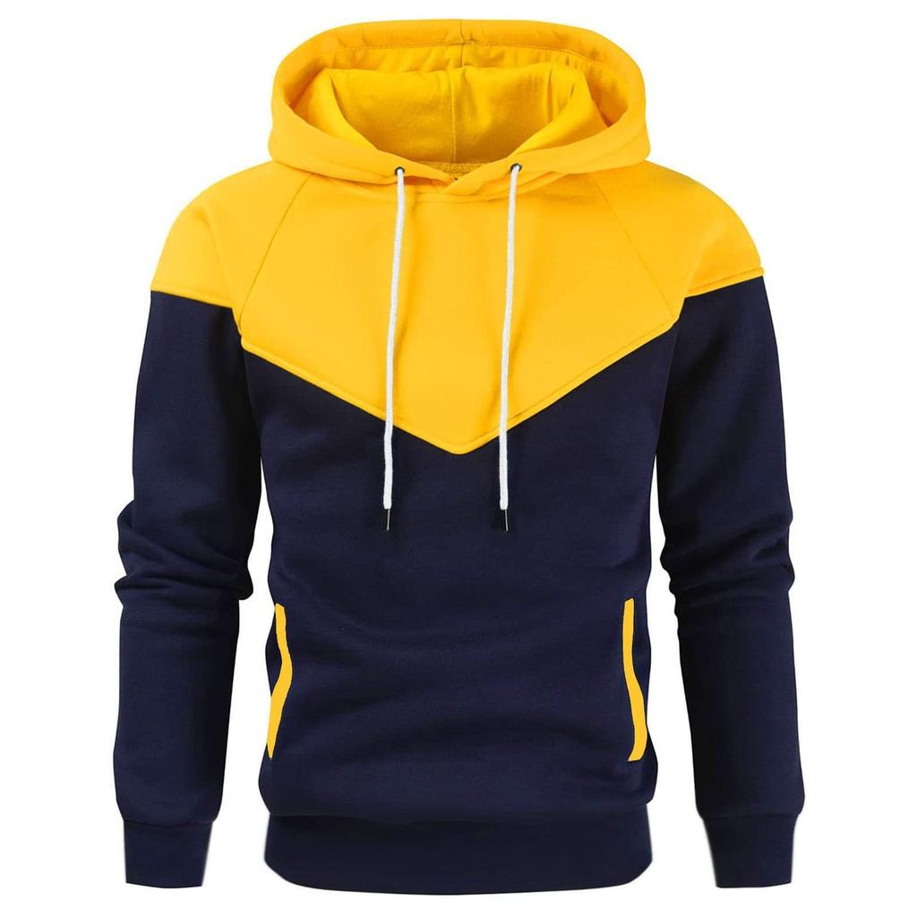 Mens Casual Hoodies Patchwork Drawstring Long Sleeve Sweatshirt Lightweight Winter Fall Fleece Top With Hood