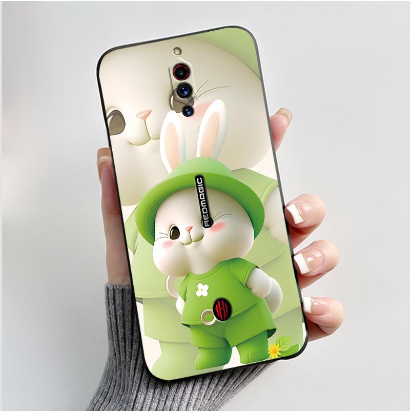 Case For ZTE Nubia Red Magic 5G 5S Cute Heart Rabbit Black Matte Soft Silicone Protective Back Cover RedMagic 5G 5S Phone Case
