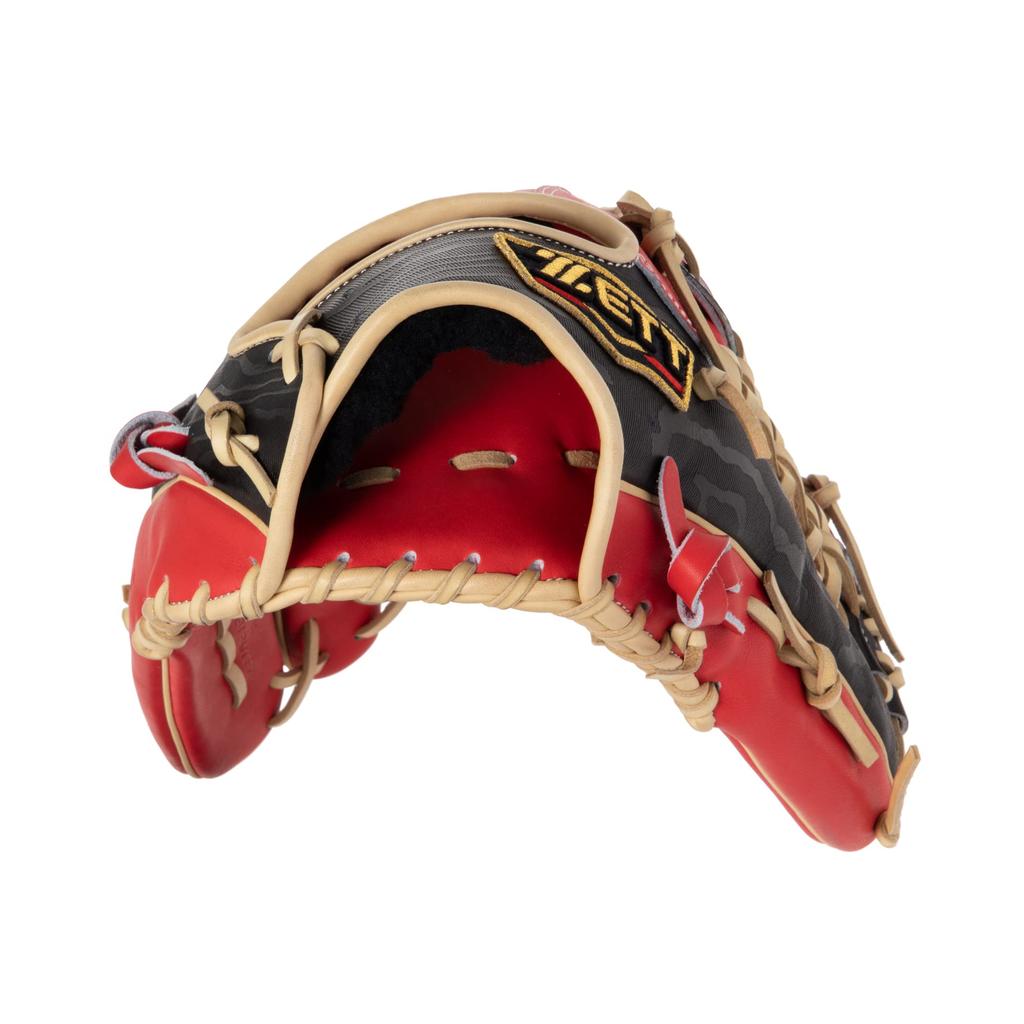 ZETT Pro Status Soft Baseball Glove for Red x Black Size 9 Outfielders, Right-Handed Throwers, (6419), (BRGB32247)