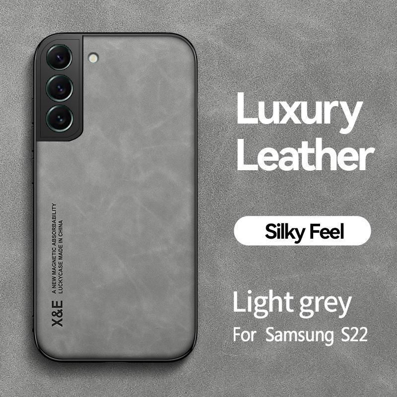 Магнитный чехол для Samsung Galaxy S22 S22Plus S22Ultra Роскошная кожаная накладка из овчины S 22 Силиконовый противоударный чехол для телефона